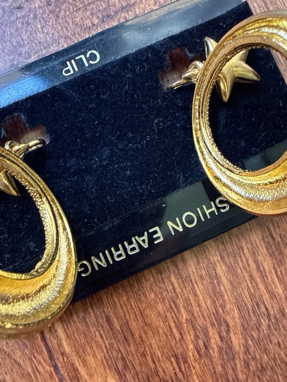 Gold Star Hoop Drop Earrings - Picture 2 of 2